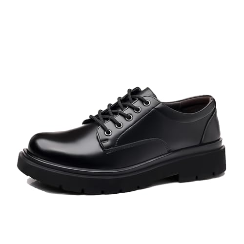 Mens Leather Lace Up Platform Dress Oxford Shoes Modern Comfortable Classic Chunky Heel Business Casual Formal Shoes for Wedding Work Party