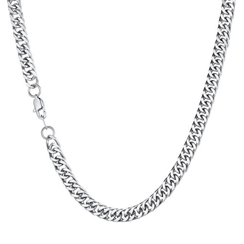 Chaine Homme Cubaine Acier Inoxydable 60 cm Collier Chaîne Maille Americaine 7 mm Maillon Gourmette Cubaine de Miami Bijoux Biker Rock Cadeau Anniversaire pour Femme Garçon Unisex