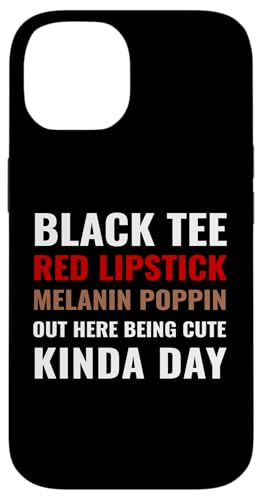 Carcasa para iPhone 14 Black Tee Red Lipstick Melanin Poppin, Black History - Mujer