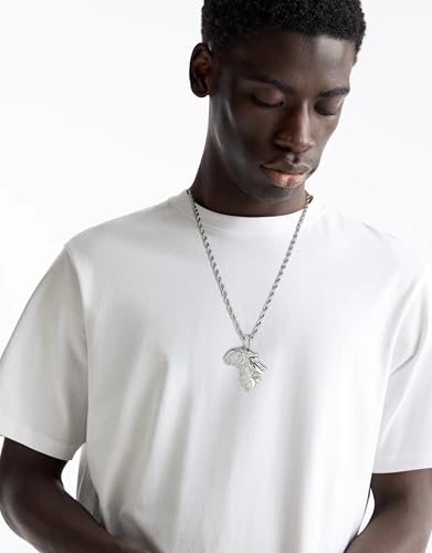 Silver Necklace for Men with Lion Pendant Stainless Steel Rope Chain White Gold Plated Lion King Mens Pendant Necklace Iced Out Hiphop Jewelry