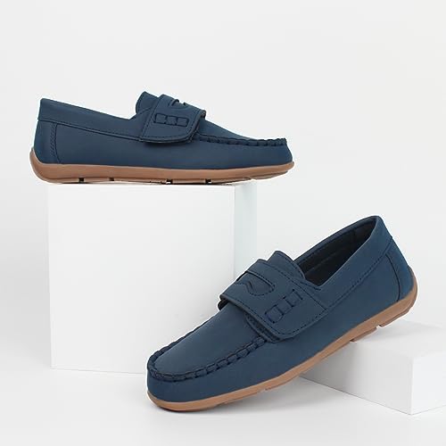 Hawkwell Kids Boys Penny Loafer School Casual Boat Shoes Dress Flat Shoes(Toddler/Little Kid), Navy PU, 13 M US by Hawkwell - Image 2