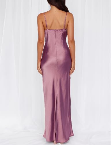Image of Formal Satin Silk Spaghetti Strap Maxi Dresses for Women Wedding Guest