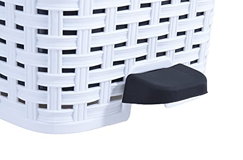 Image of Superio Small Outdoor Trash Can with Lid for Dog Poop 3 Gallon /12 L Mini Plastic Garbage Can with Foot Pedal for Bathroom, Bedroom, Office, Patio, Wicker White