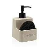Dispenser Sapone Cucina con Porta Spugna in Ceramica Effetto Pietra, Dispenser Detersivo P...