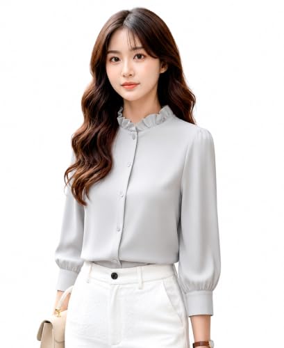 Image of Messica Women Brown Solid Cotton Blend Knitted Top | Ruffle Neck | 3 /4 Sleeve | Regular Fit Casual Office Wear Top