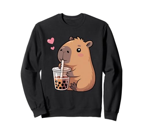 Kawaii Capibara Beber Bubble Tea Boba Capybara Niñas Niños Sudadera