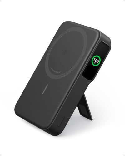 Anker MagGo Power Bank Magsafe 10000 mAh, Certificato Qi2 da 15 W, Caricatore Portatile Veloce, Display Intelligente e Supporto Pieghevole, per iPhone 17 Pro Max Air/Serie 16-12(Cavo USB C Incluso)