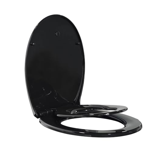 TODOT Abattant WC Familial Noir, Lunette de Toilette avec Siège Enfant Magnétique, Frein de Chute et Charnière Réglable, Abattant WC en Polyéthylène pour...