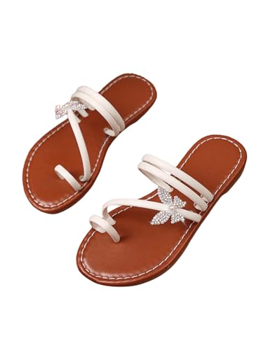 Image of GORGLITTER Girl's Strappy Leather Flats Sandal Cute Braided Dressy Toe Ring Slip on Slide Sandals