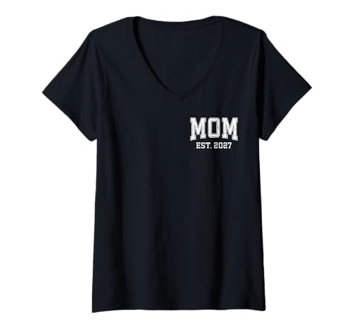 Femme Mom Est 2027 Personnalisé Maman Personnalisé Noël Fête des Mères T-Shirt avec Col en V