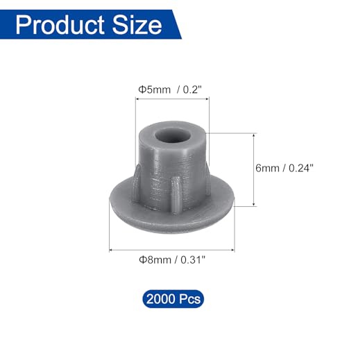 Image of uxcell 2000Pcs Screw Hole Plugs, 5mm(3 /16 inch) Dia Plastic Round Button Plugs Snap in Locking Hole Covers Flush Type Caps for Furniture Cabinet, Dark Grey