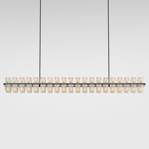 Image of Crystal Black Rectangular Chandelier Light Fixture,72 in Large Dining Room Chandelier Over Table,Modern Chandeliers for Living Room,Arcachon Chandeliers,Kitchen Island,Includes 80xG4 Bulbs