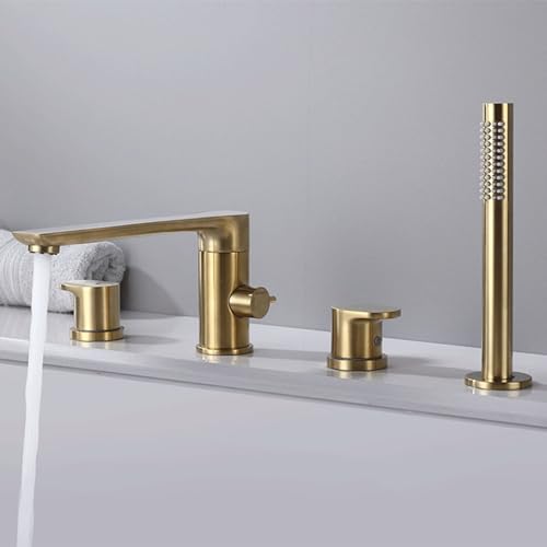 Robinet de bain mélangeur or brossé avec pomme de douche rotative - 2