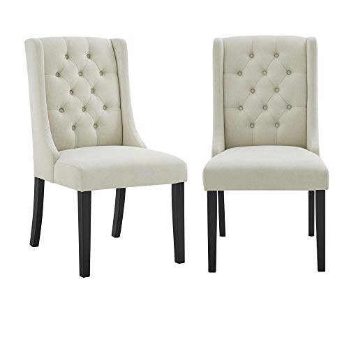 Tufted Chairs Dining Chairs Set of 2, Upholstered Fabric Dining Chairs Parsons Chairs Kitchen and Dining Room Chair with Wood Leg (2, Beige)