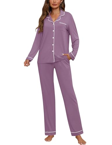 Image of ZMJ Womens Pajamas Sets 2 Piece Long Sleeve and Pant Pj Sets Button Up Sleepwear
