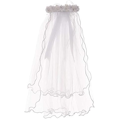 BNY Corner Girls First Communion Veil Rhinestone Accented Flower Crown Cover