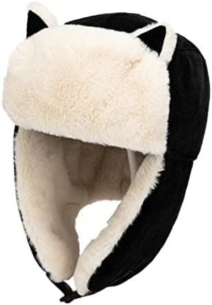 DAISHA Winter Trapper Hat,Russian Ushanka Trooper Aviator Hats for Girl & Women,Snow Eskimo Hat with Ear Flaps Cold Weather., Black, One Size