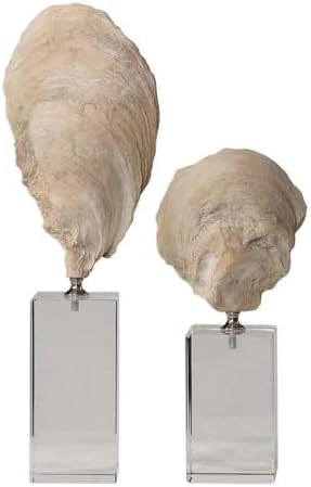 Uttermost Oyster - 15.25 inch Shell Sculpture (Set of 2) - 5.25 inches Wide by 3.13 inches deep