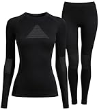 EIISSION Intimo Termico Donna Manica Lunga Invernali Maglia Leggins Pantaloni Termici Completo Sportivo Sci Tuta Intera Biancheria Termica Vestiti Sottomaglia Termiche S