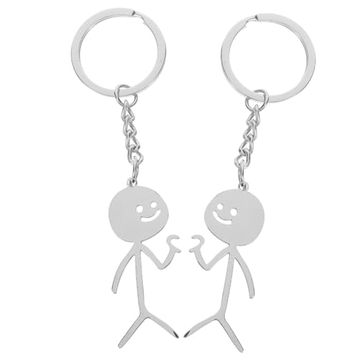 LEEQ 2pcs Lustiges Skelett Smiley kleiner Mann Gebärdensprache Schlüsselanhänger - Nette Trend Tasche Auto Schlüssel Anhänger Paar Freund Geschenk Schlüsselanhänger