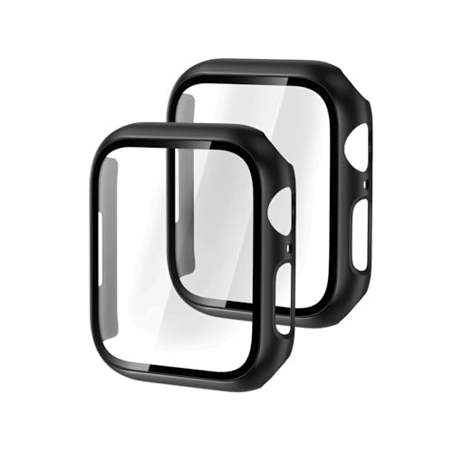 DULIPING 2 Pack Case for Apple Watch SE3/SE2/SE Series 6/5/4 40mm Built-in Tempered Glass Screen Protector Overall Full Protective Bumper PC Cover for Apple Watch (Black 40mm)