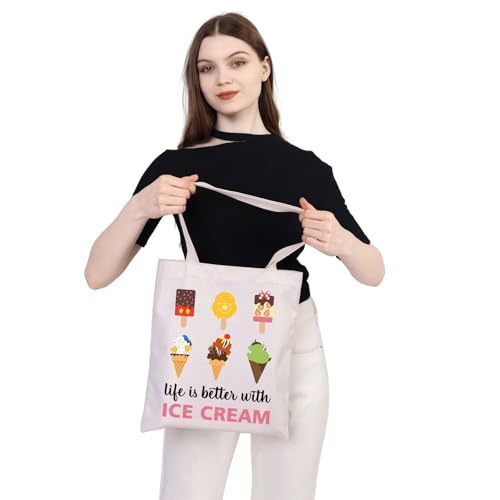 WSNANG Mouse Snack Shoulder Bag Life Is Better With Ice Cream Canvas Tote Bag Ice Cream Lover Gift Snack Lover Gift4