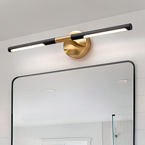 Image of Modern Bathroom Light Fixtures Over Mirror 24 Inch, 18W 360 Rotatable Dimmable 4000K Led Vanity Light Bar, Black and Gold Bathroom Vanity Lights Above Mirror
