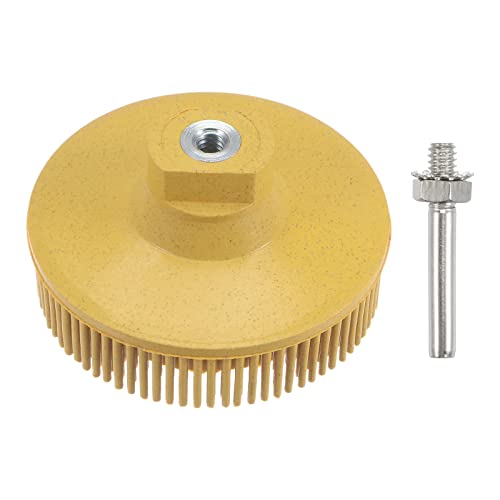 Image of uxcell 3Inch Bristle Disc 80 Grit Abrasive Coating Removal Disc with 1 /4 Inch Round Shank, for Metalworking And Remove Stubborn Coatings, Yellow