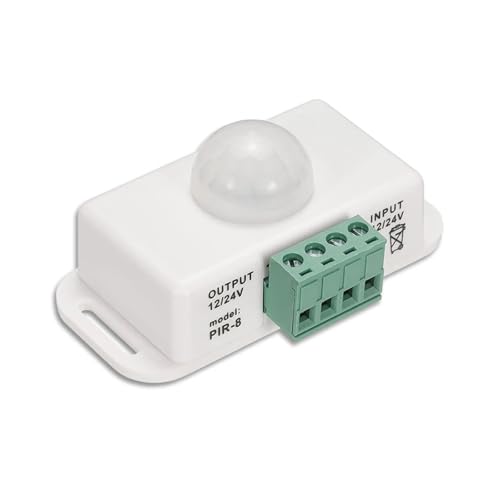 DC 12V 24V 6A PIR Motion Sensor Switch Detector Light On/Off Module for LED Light Strip Light Board(White Style PIR)