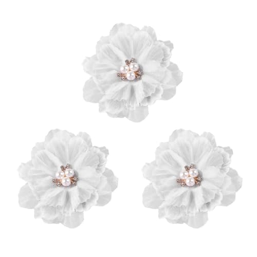 minkissy 3Pcs White Flower Hair Clips Chiffon Floral Hairpin Set for Women Girls Wedding Party Accessories 3.5 Inch