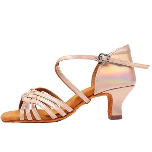 Calzado de Baile Latinas Damas Salón Práctica(Champagne Gold 5.5CM,39)