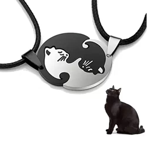 Colar Duplo Love Cats Yin Yang Gato Branco e Preto Juntos Equilíbrio Pets Animal