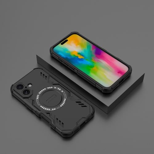 Image of Back Cover Case for Apple iPhone 16 | 360 Protection Mobile Phone Case Mag-Safe | Camera Protection | i Phone 16 Covers | iPhone16 - Black TPU+PC