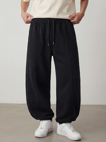 Image of Mens Baggy Sweatpants Wide Leg Casual Elastic Waist Drawstring Athletic Loose Jogger Fall Sweat Pants with Pockets