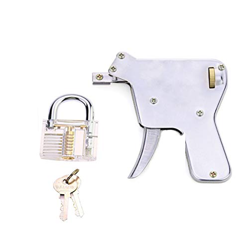 QiDAi Dietrich-Trainingsset, 4-in-1, transparentes Schloss mit Dietrich-Pistole, Spannschlüssel, 15-teiliges Dietrich-Haken, Best Practice Set für Anfänger