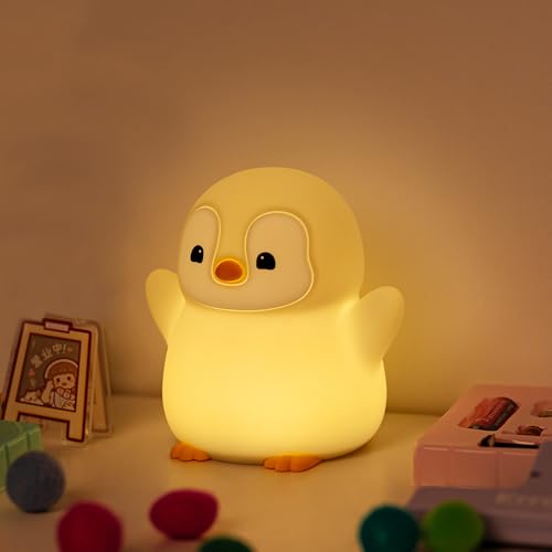 Image of Novelty Soft Penguin Silicone Night Light for Kids Room, Rechargeable Nursery Sleeping Nightlights, 2 Level Lighting Mode Table Lamp for Breastfeeding Toddler Decoration Kids Gifts