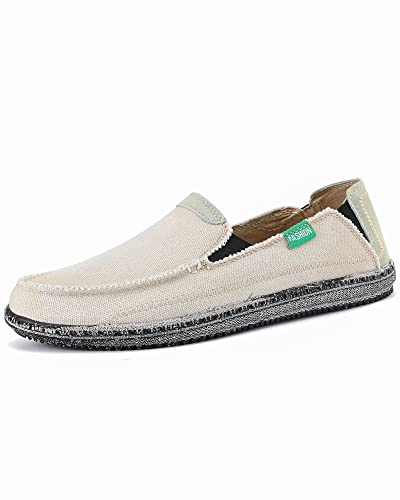 Image of VILOCY Mens Slip on Deck Shoes Casual Canvas Loafers Beach Boat Shoes Zero Drop Vintage Flat