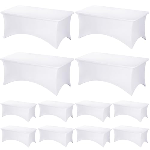 Fixwal 12 Pack White Tablecloth Rectangle 6Ft, Stretch Spandex Fitted Table Cover for Party, Trade Show, Wedding, Buffet, Graduation, Vendor Stand by Fixwal - Used condition - US$59.49