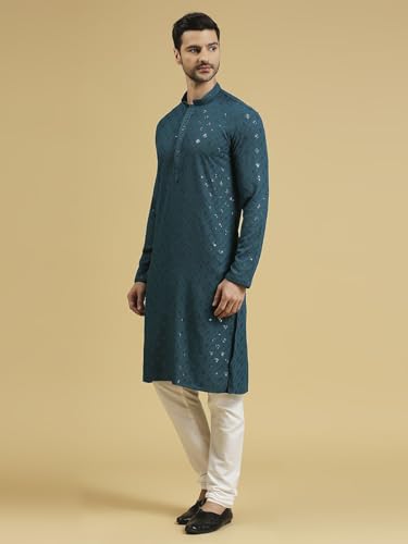 Image of Rajubhai Hargovindas Men Chikankari and Sequin Work Kurta