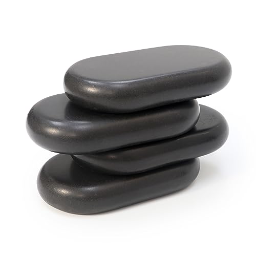 Master Massage Basalt Massage Hot Stone, 4 Pieces Natural Hot Stone Set, for Massage Spa Beauty, Master Massage Extra Large Flat Ovular Basalt Massage Stone, Black (XXL(6