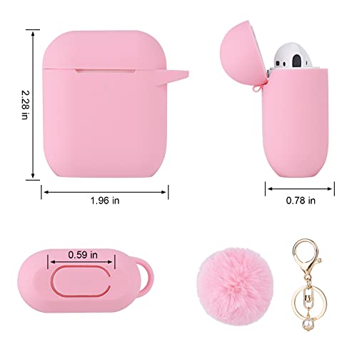 Pink Case For Women Cute Case Designed For Airpods Cover With Pom Pom, Silicone Protective Keychain Case Compatible With Airpods 1/2, Accessories Keychain And Pom Pom(Pink) #TOP5