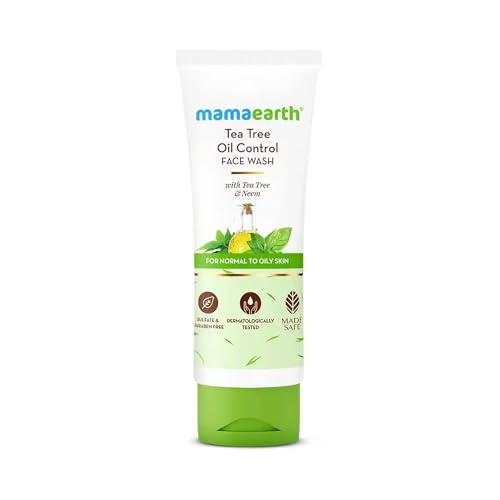 MAMAEARTH Tea Tree Oil Control Face Wash with Tea Tree & Neem 3.38 Fl Oz (100ml)