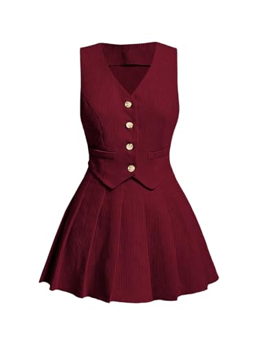 Milumia Women's 2 Piece Button Down Corduroy Vest Blazer Skirt Sets Fall Fashion Outfit