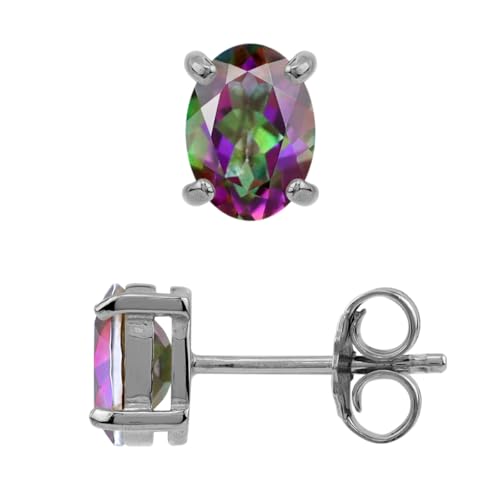 Silvershake 1.82ct. Oval Shape Mystic Fire Topaz 925 Sterling Silver Stud Earrings