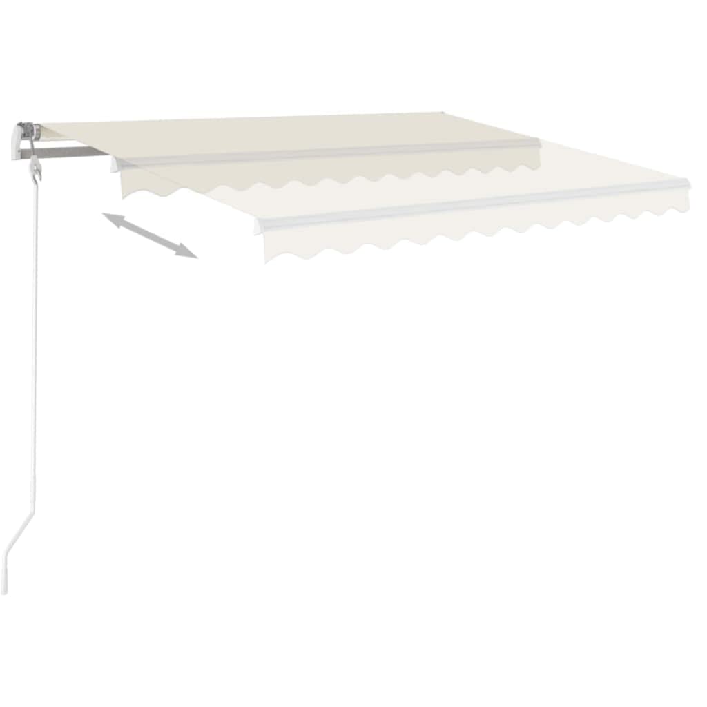 Toldo con brazo articulado, 350 x 250 cm, toldo manual retráctil con manivela, dispensador de sombra para terrazas y balcones, marco de aluminio blanco, tejido de poliéster crema