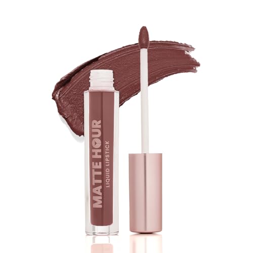 Image of Swiss Beauty Matte Hour Liquid Lipstick | Non-Transfer Formula | Highly Pigmented | Up To 10-Hour Wear | Waterproof & Smudge-Proof | Enriched with Vitamin | Shade-8. Smoked Bourbon, 4.2ml