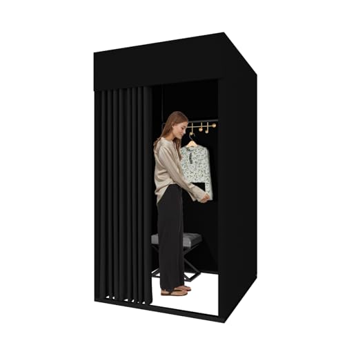 Clothing Store Fitting Room, Movable Square Changing Room, DIY Temporary Locker Room with Shading Curtain and Hook Up, Privacy Screen Partition for Office Outdoor Activity and The Mall (Black)