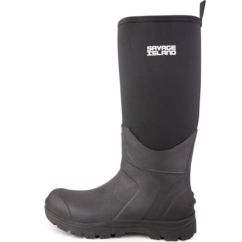 Savage Island Skye Hohe Neopren-gefütterte Allwetter-Gummistiefel – Wasserdichte Regenstiefel, Schwarz , 45 EU