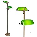 FIRVRE Green Glass Bankers Floor Lamp Classic Vintage Standing Lamp with Pull Chain Switch Adjustable Arm Reading Floor Light for Bedroom Headboard Workplace Office Piano Style Lamp
