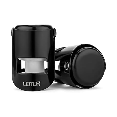 WOTOR Champagne Stoppers with Stainless Steel Champagne Saver with Food Grade Silicone Leak Proof Keep Fresh Suitable for Champagne, Cava, Prosecco and Sparkling (2 Pack Black) Cover